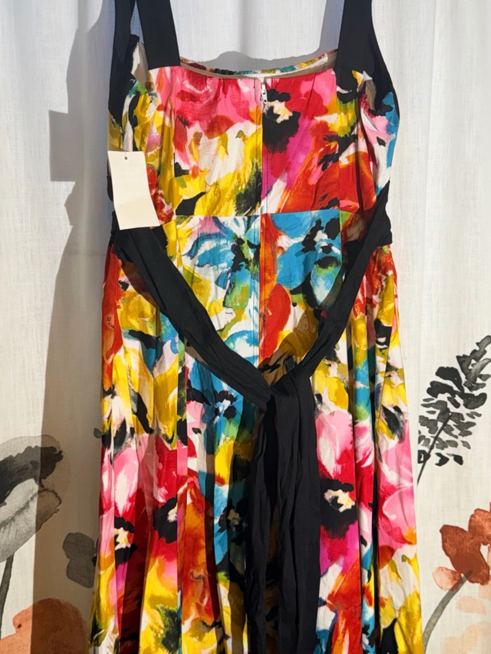 B. Smart Multicolor Floral Midi Dress with Black Waistband - Picture 6 of 9
